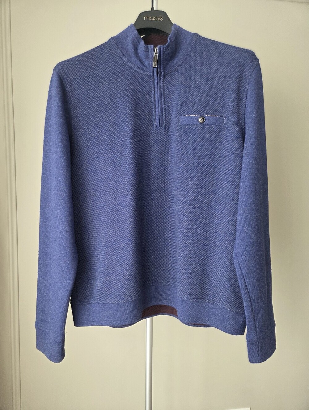 Ted Baker London Men's Blue Quarter-Zip Textured Sweater Sz.7
